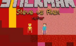 Stickman Steve vs Alex - Nether